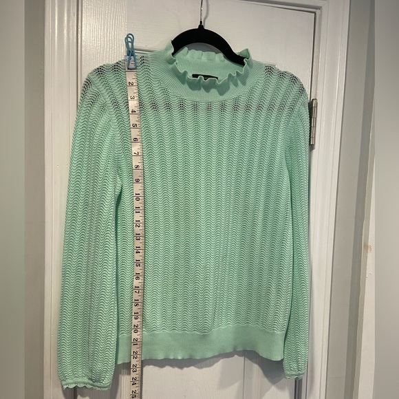 J. Crew Size S Pointelle Ruffle Mock Neck Cotton Lightweight Long Sleeve Sweater - Picture 7 of 10